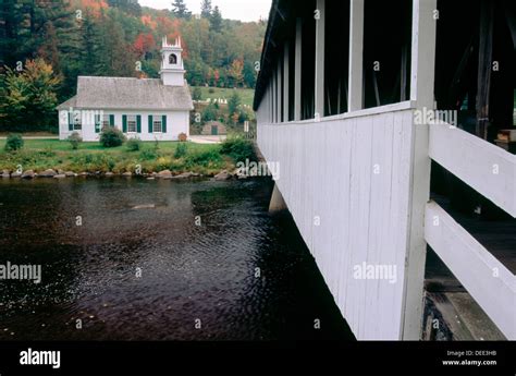 Covered Bridge And Church In Stark New Hampshire Usa Stock Photo Alamy