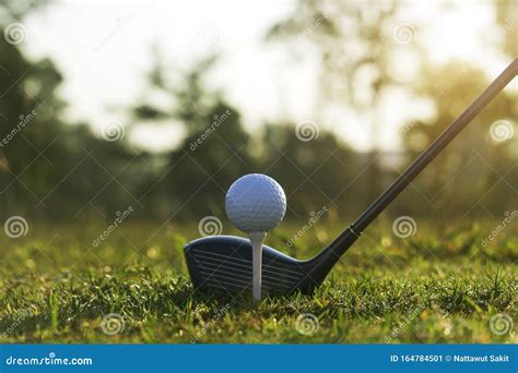 Golf Clubs And Golf Balls On A Green Lawn In A Beautiful Golf Course