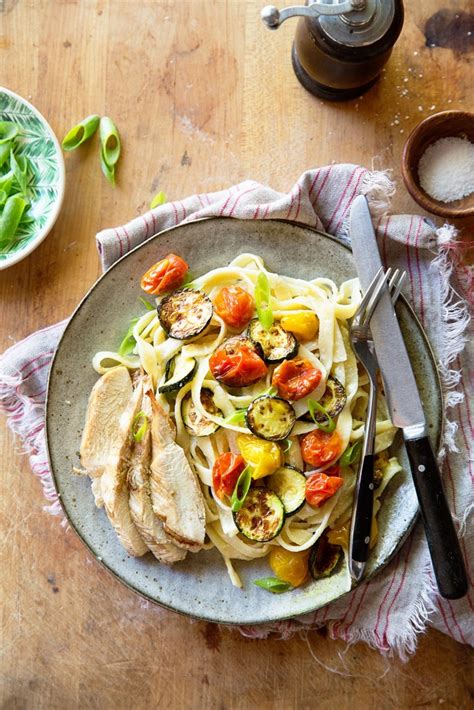 Chicken Alfredo With Roasted Summer Vegetables