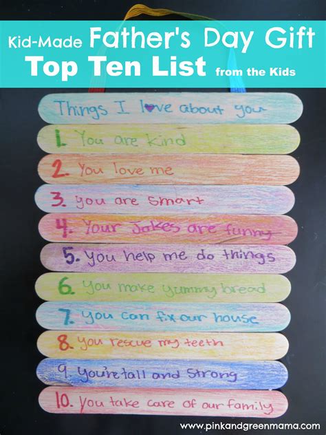 Pink And Green Mama Homemade Fathers Day T Top 10 Things I Love