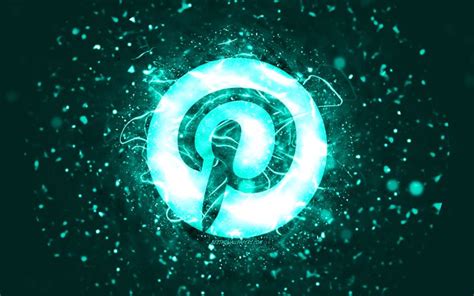 Скачать обои Pinterest Turquoise Logo 4k Turquoise Neon Lights