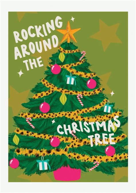Funky Illustrated Rocking Around The Christmas Tree Lyric Inspired Card