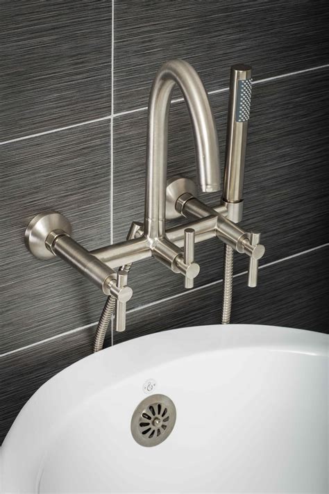 Contemporary Wall Mount Tub Filler Faucet In Brushed Nickel With Levers