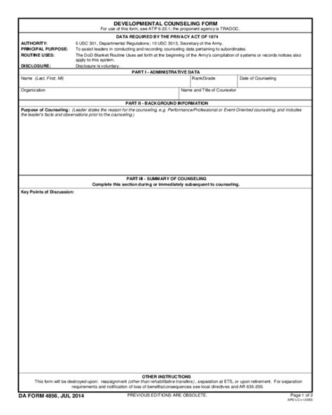 Army Developmental Counseling Form Fillable Printable Forms Free Online