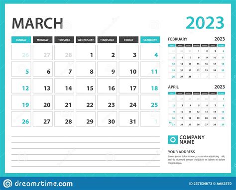 Monthly Calendar Template For 2023 Year March 2023 Year Week Starts