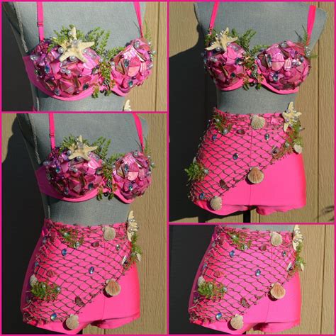 hot pink shell mermaid bra with bottom dance costume rave halloween mermaid costume diy