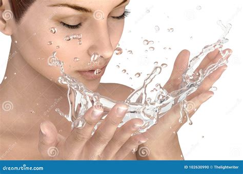 Beautiful Woman Washing Her Face Isolated Stock Illustration