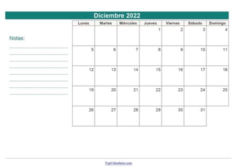 Calendario Diciembre 2022 Para Imprimir Mensual Para Notas