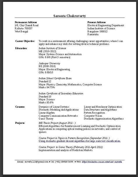 sample resume  fresh graduate engineering  http