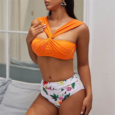 Sexy Women Micro Print Bikinis Set High Waist Push Up Fashion Swimwear