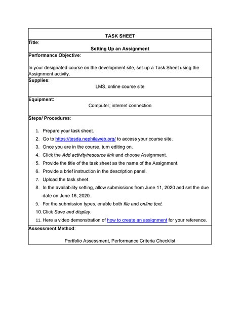 Task Sheet Assignment Task Sheet Title Setting Up An Assignment