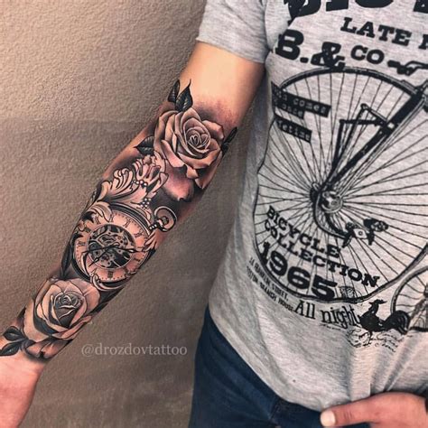 Dope Work By Artist Drozdovtattoo Blackandgreytattoo Rosetattoo