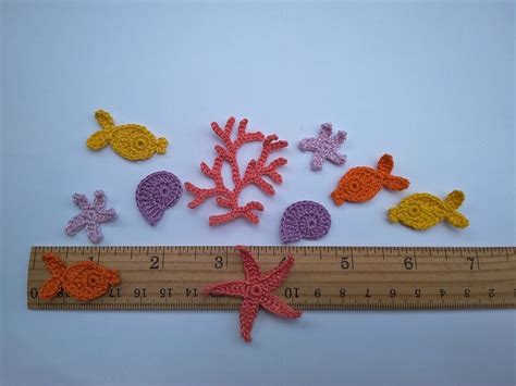 Crochet Sealife Applique 10 Pcs Crochet Fish Starfish Sea Etsy