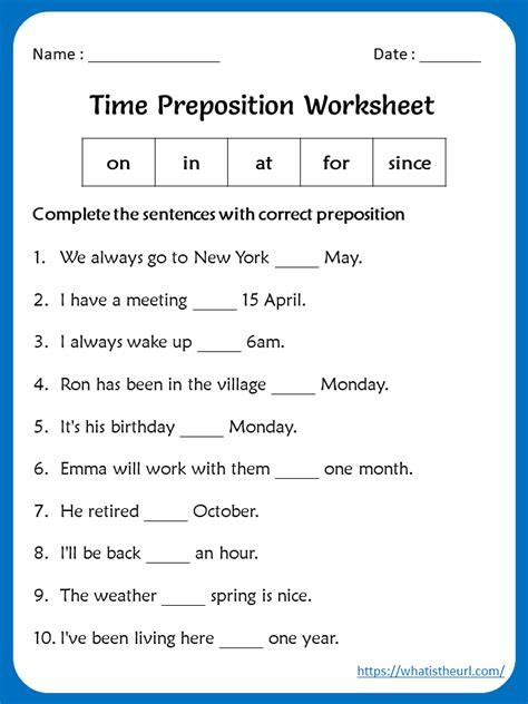 Preposition Worksheets For Grade