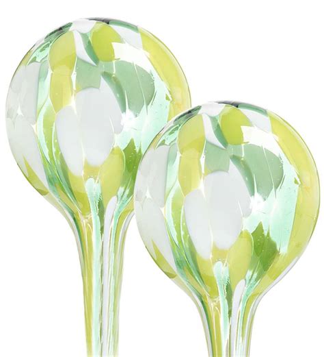 Hand Blown Glass Watering Balls Set Of 2 Blue Plowhearth