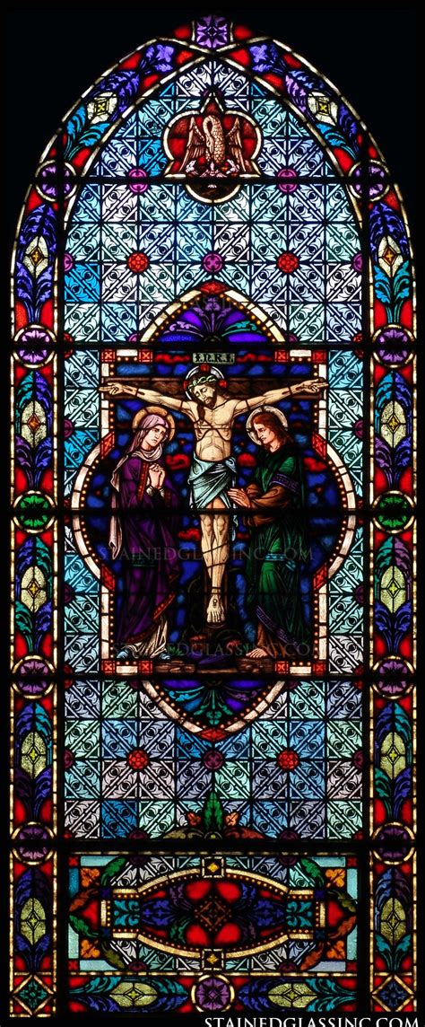 Intricate Crucifixion Religious Stained Glass Window