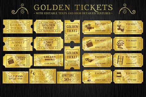 Golden Tickets Templates Set ~ Illustrations on Creative ...