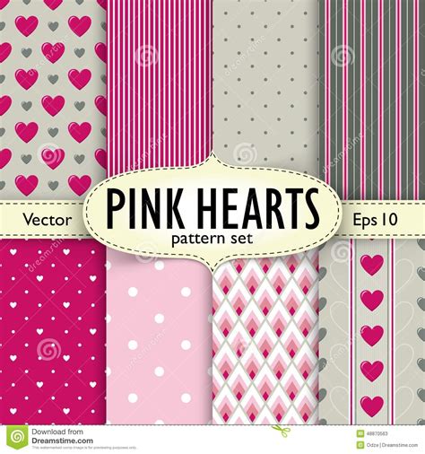 Set Of Hearts Stripes And Dots Seamless Patterns Stock Vector