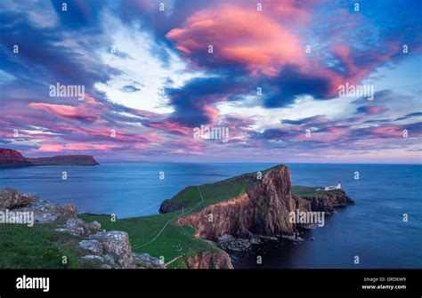 Neist Point Lighthouse Sunset Uk Scotland Isle Of Skye Sunset Over
