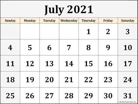 July 2021 Calendar Free Printable Monthly Calendars
