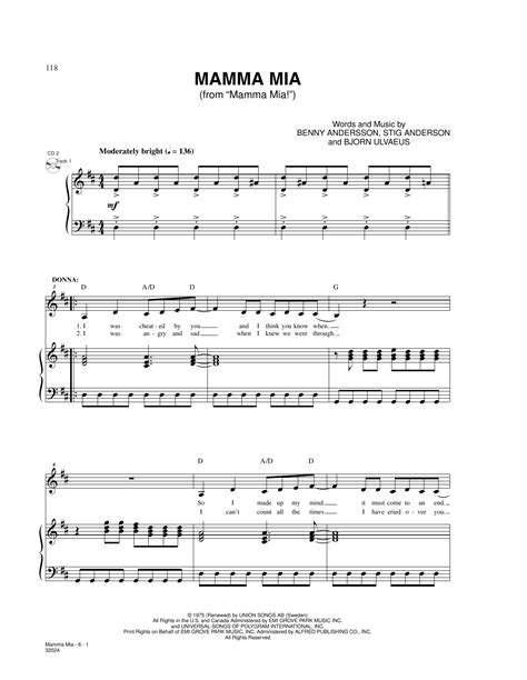Mamma Mia From Mamma Mia Sheet Music Abba Piano And Vocal