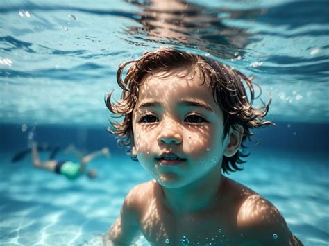 Premium Ai Image Kid Swimming Underwater In Pool Blue Sea Water Child