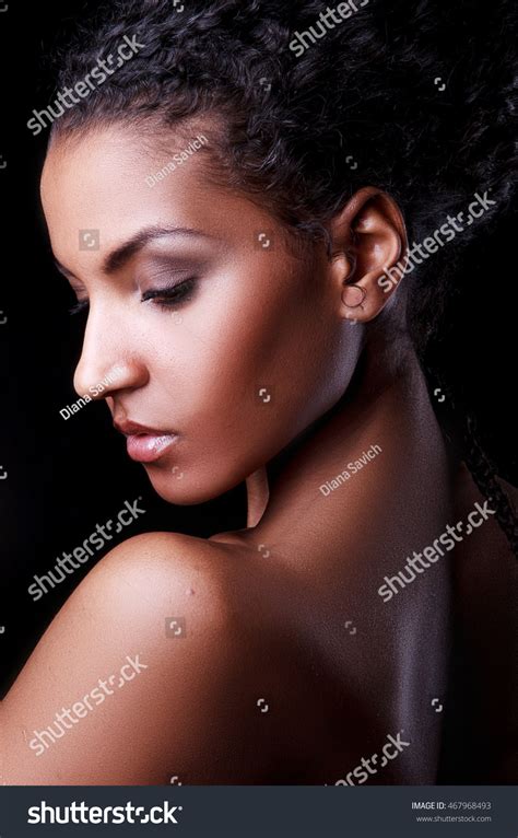 Portrait Beautiful Darkskinned Nude Girl Stock Photo
