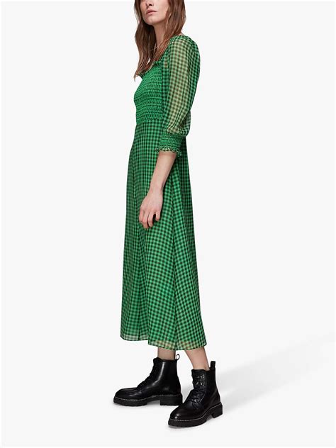 Whistles Lottie Gingham Shirred Midi Dress Greenmulti At John Lewis And Partners