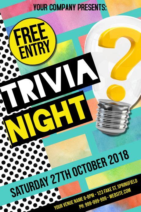 Trivia Night Poster Trivia Night Trivia Trivia Night Flyer