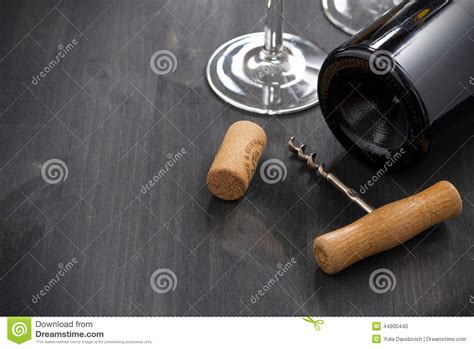 Bottle Of Red Wine Corkscrew And Empty Glass Stock Photo Image Of