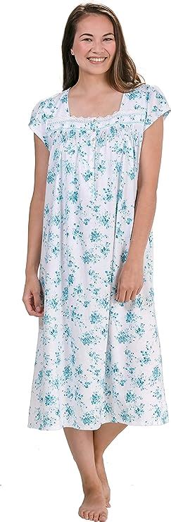 Eileen West Plus Gowns Mid Cotton Knit Nightgown In Coast Bouquet Whiteaqua Floral 2x At