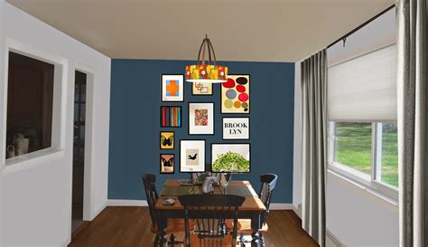 On the wooden floor, place a red carpet and position the brown dining table over it. WEAFER DESIGN: Living Room/Dining Room Paint colors