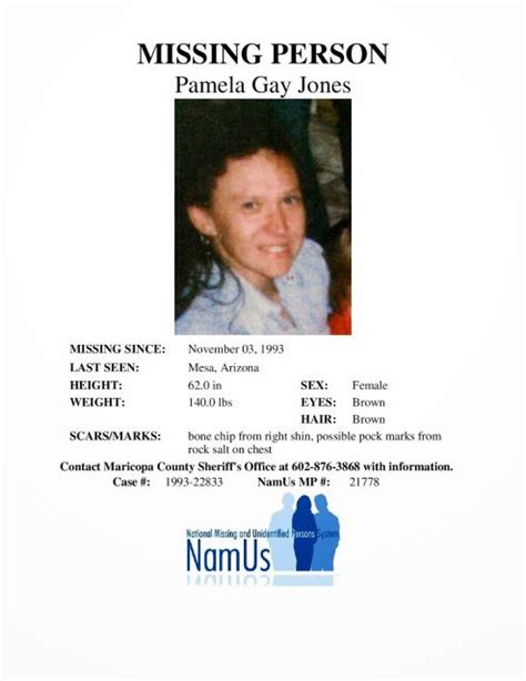 Pamela Jones Missing From Arizona Since 1993 Missing Persons Of