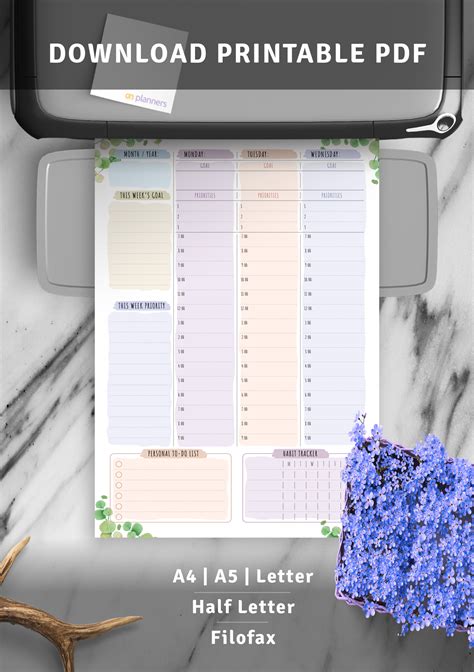 Download Printable Weekly Planner Undated Floral Style Pdf