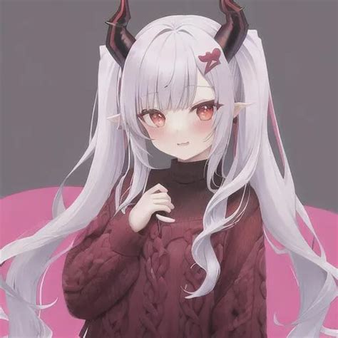 Cute Girl Demon Horns Wearing Sweater Sfw Long Openart