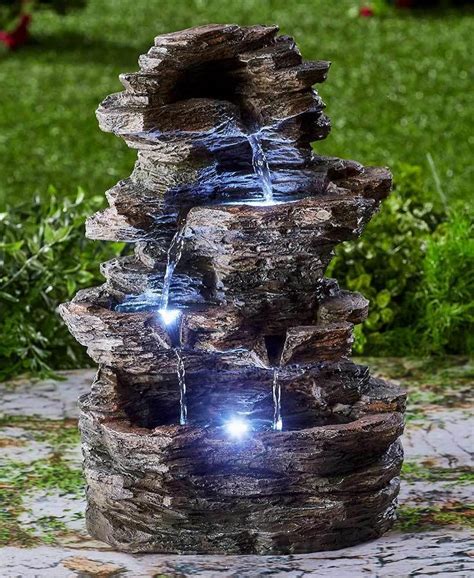 Outdoor Fountains 20507 Led Lighted Water Fountain Stacked Stone Look