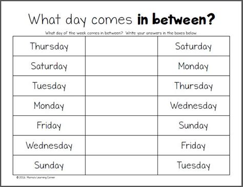 days   week worksheet  grade english lessons  kids