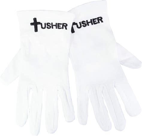 White Cotton Church Gloves With Black Embroidered Usher