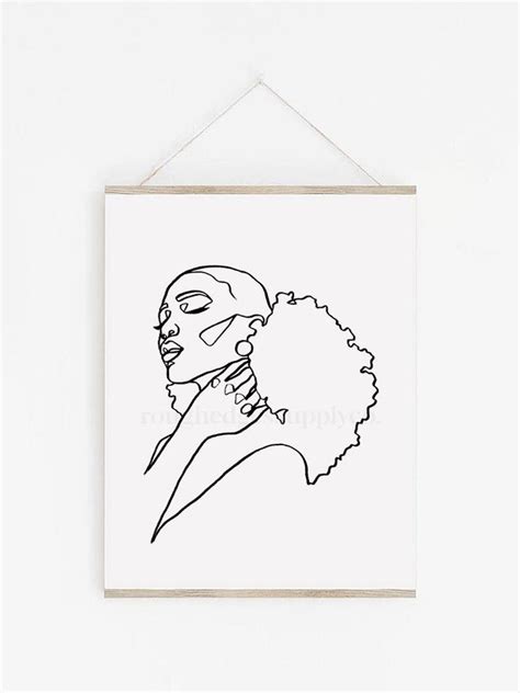 Black Woman Portrait Line Drawing African American Woman Line Art Art