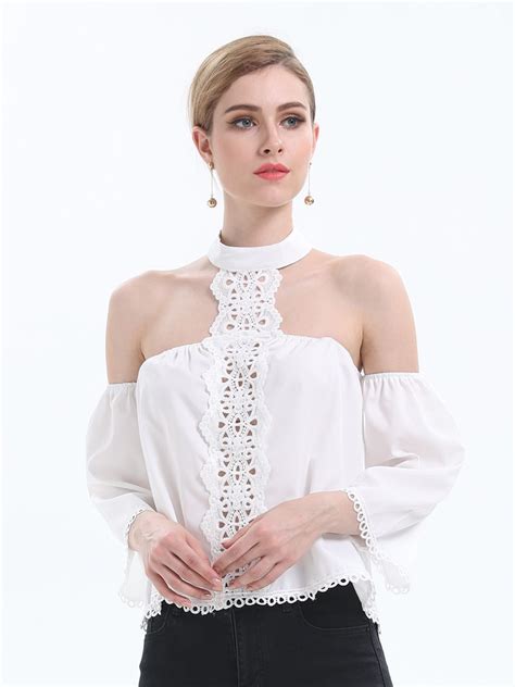 halter off shoulder lace blouse shirt women chiffon blouse fashion ladies tops fashion