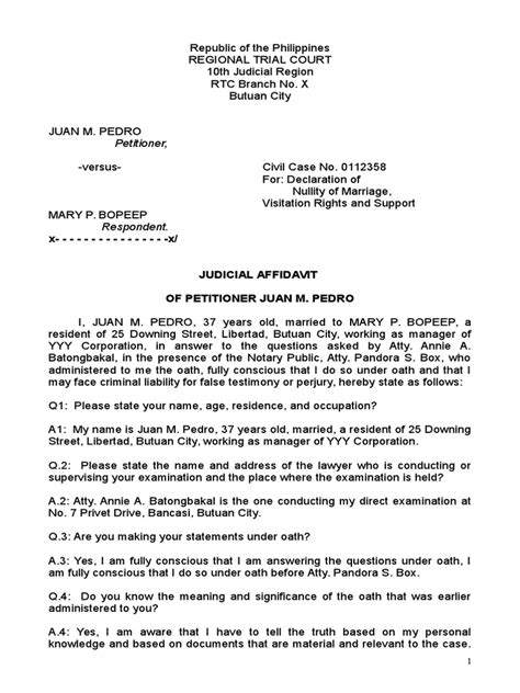 Sample Judicial Affidavit Perjury Legal Procedure Gambaran