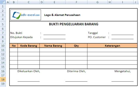 Fungsi Dan Contoh Form Bukti Pengeluaran Barang Dalam Excel ADH EXCEL