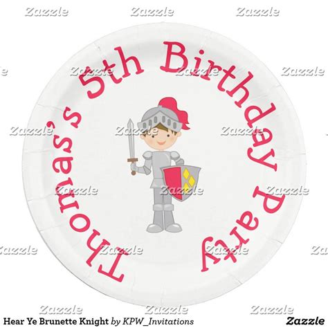 Hear Ye Brunette Knight Paper Plates Zazzle Birthday Party Paper