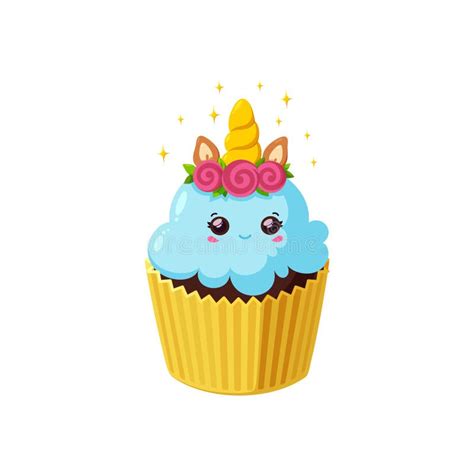 Unicorn Cupcake With Blue Icing Fairy Kawaii Muffin In Paper Cup