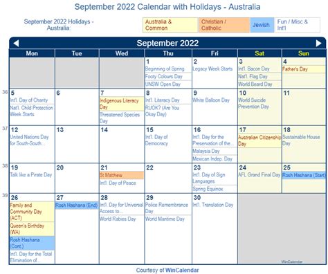 Print Friendly September 2022 Australia Calendar For Printing