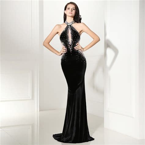 Black Sexy Backless V Neck Long Mermaid Prom Dresses Halter Gold My Xxx Hot Girl