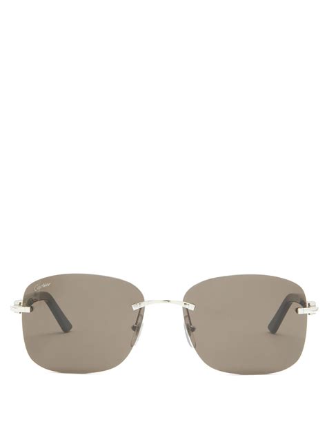 cartier c décor rimless square acetate sunglasses in silver metallic for men lyst