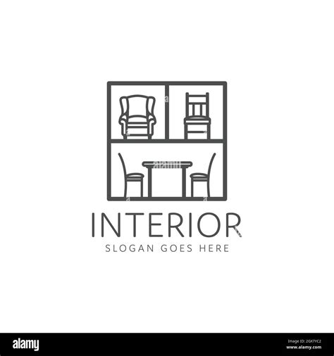 Furniture Design Logo Simple Table And Chair Interior Monoline Style
