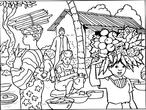 Coloriage village Afrique à imprimer