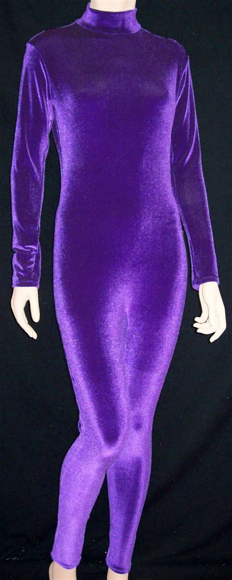 Purple Stretch Velvet Unitard Catsuit Bodysuit Jumpsuit Etsy